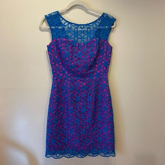 Lilly Pulitzer Selna Royce Summer Shift Dress, Size 2. Hot Pink and Royal Blue - Picture 2 of 10